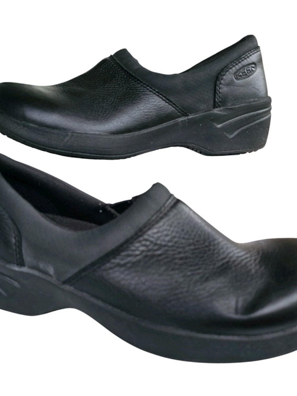 KEEN PTC Slip On Work Shoes Womens US 8.5 Wide Black Leather Non Slip Clogs